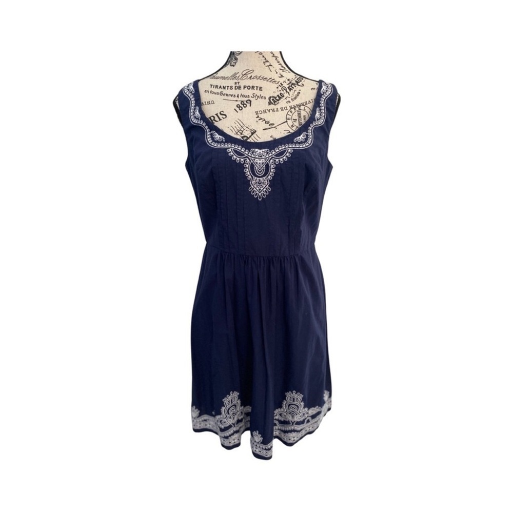 Vineyard Vines Navy Embroidered Sleeveless Lined Cotton Dress Size 6